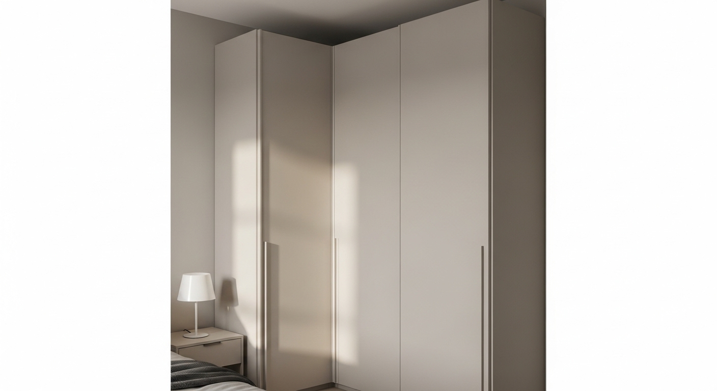 Tủ âm tường kịch trần màu be nhạt với cửa lùa trơn không tay nắm, thiết kế liền mạch giúp tối ưu không gian trong trang trí nội thất phòng ngủ vừa và nhỏ.