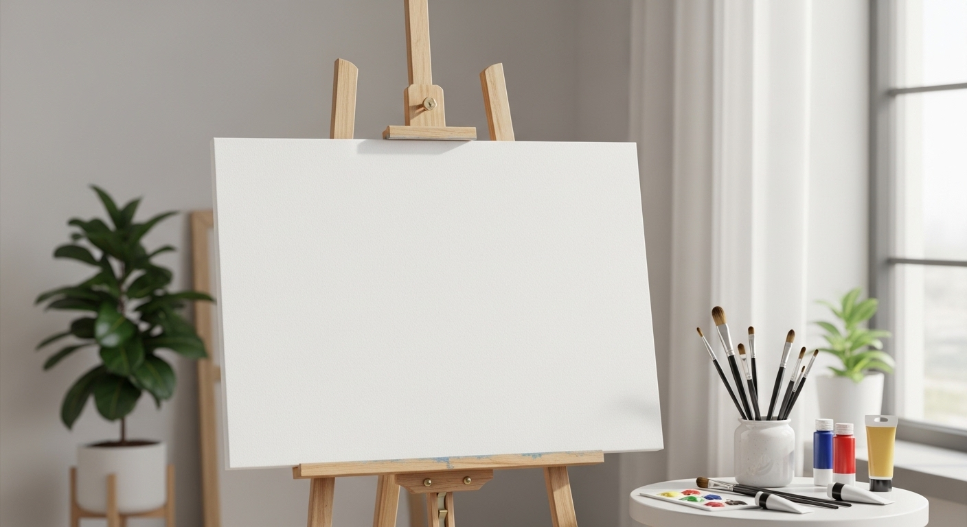 Khung vải trắng tinh trên giá vẽ trong studio nghệ thuật tối giản, tràn ngập ánh nắng, sẵn sàng cho những ý tưởng sáng tạo. Để phân tích nội dung, I cannot perform the analysis as the provided article content is empty. Please provide the article content for me to identify the primary and secondary keywords.