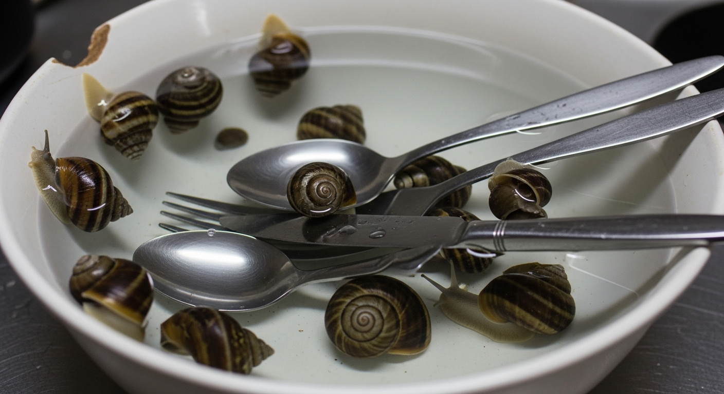 Chậu sứ nước trong với ốc tươi và dụng cụ bếp, minh họa cách làm sạch ốc hiệu quả trước khi chế biến.