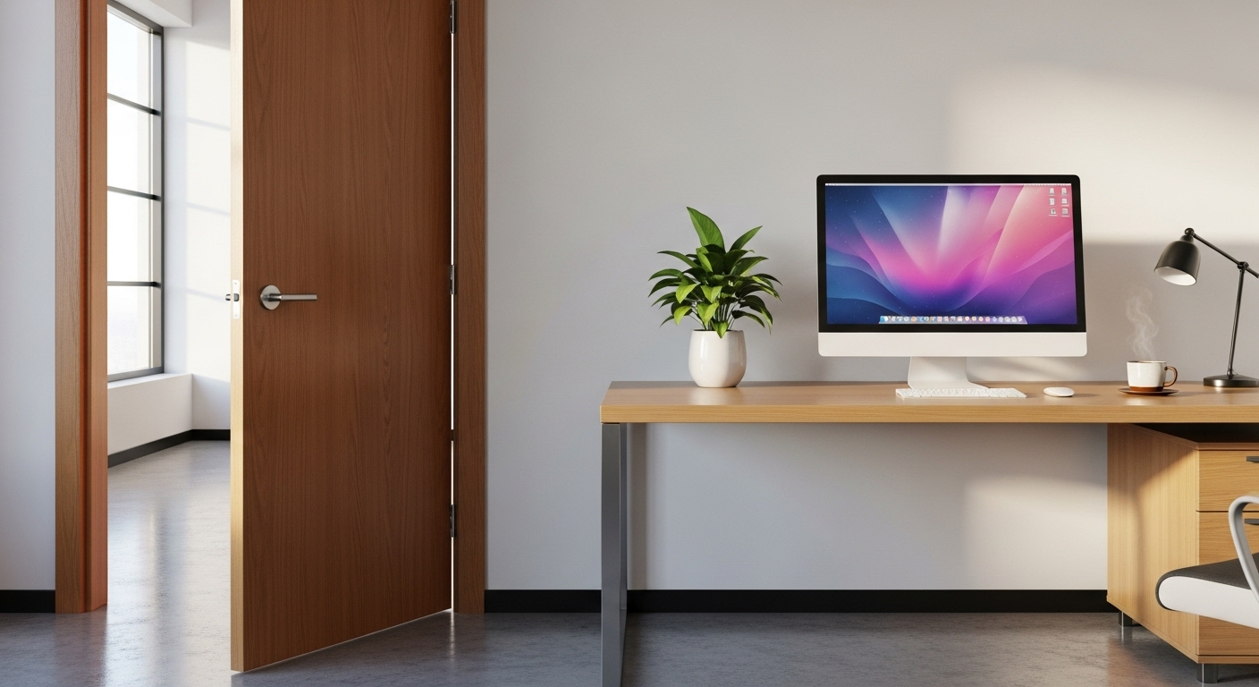 Bàn làm việc hiện đại màu sáng bố trí góc trong văn phòng đón ánh sáng tự nhiên, tạo không gian rộng rãi, lý tưởng theo phong thủy bàn làm việc.