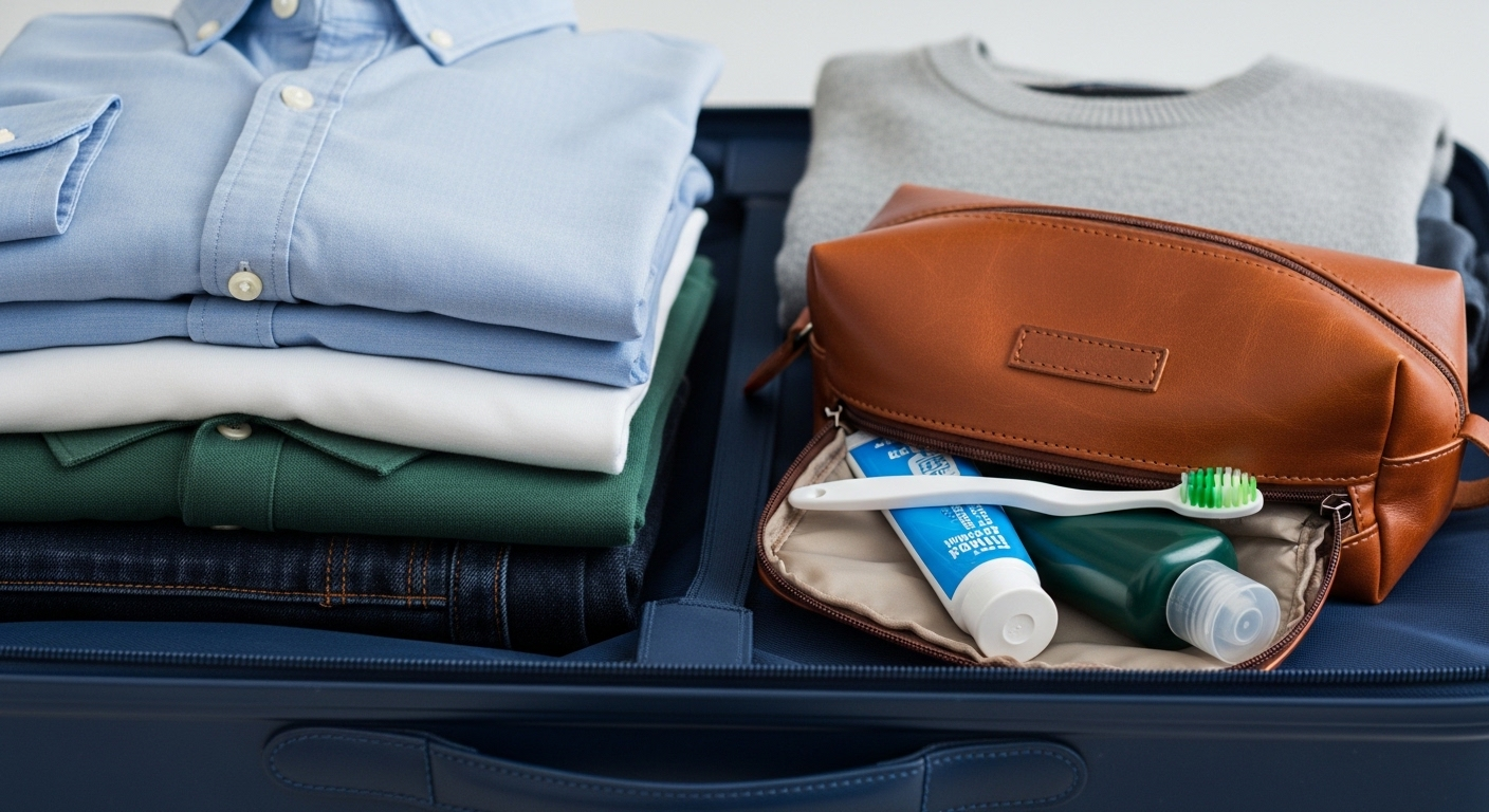 Hai vali mở trên sàn phòng khách sạn, quần áo và đồ dùng cá nhân được sắp xếp gọn gàng, chia đều giữa hai vali, minh họa mẹo vặt cuộc sống giúp đóng gói hiệu quả.