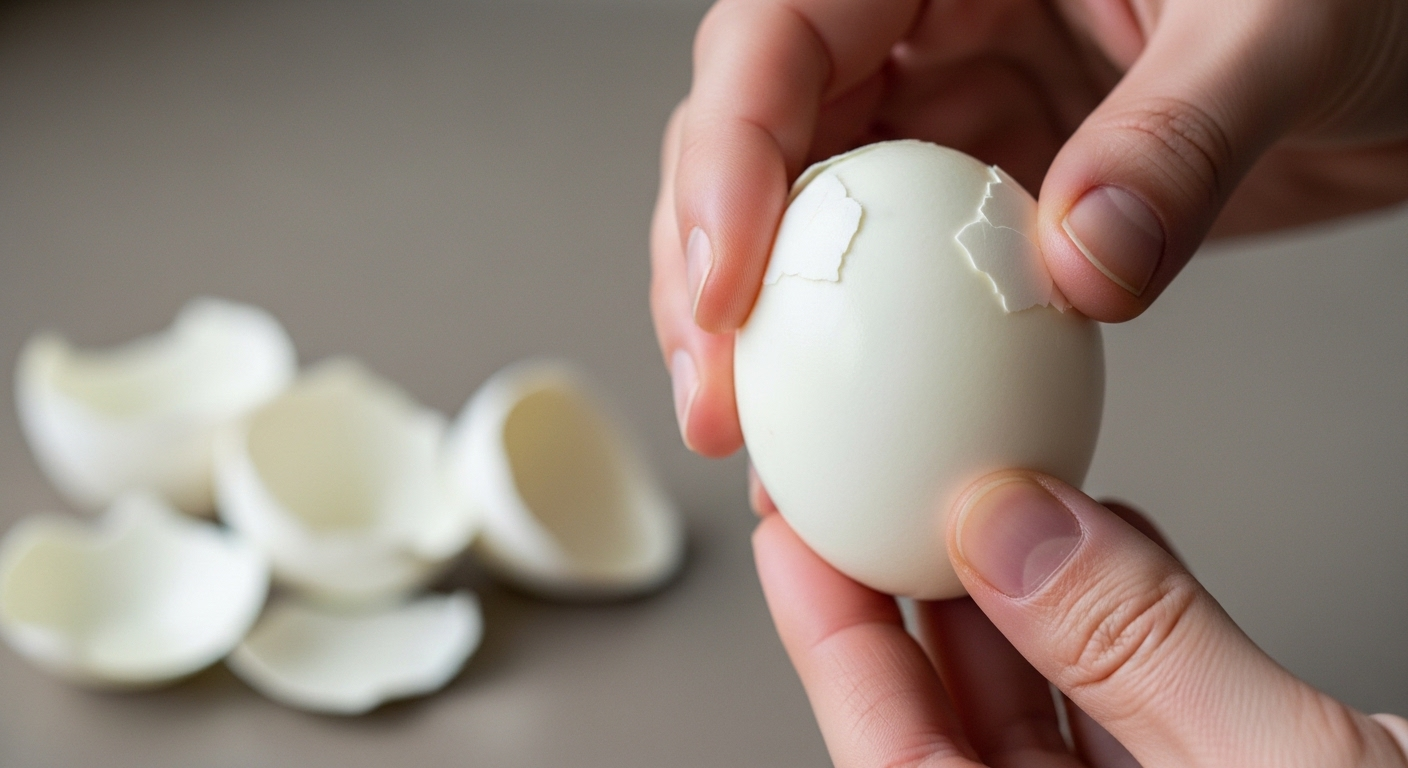 Tay nhẹ nhàng lột vỏ trứng gà luộc chín, lộ bề mặt trắng mịn hoàn hảo. Hình ảnh minh họa cách luộc trứng gà chuẩn để có thành phẩm đẹp mắt và dễ bóc. Tay nhẹ nhàng lột vỏ trứng gà luộc chín, lộ bề mặt trắng mịn hoàn hảo. Hình ảnh minh họa cách luộc trứng gà chuẩn để có thành phẩm đẹp mắt và dễ bóc.