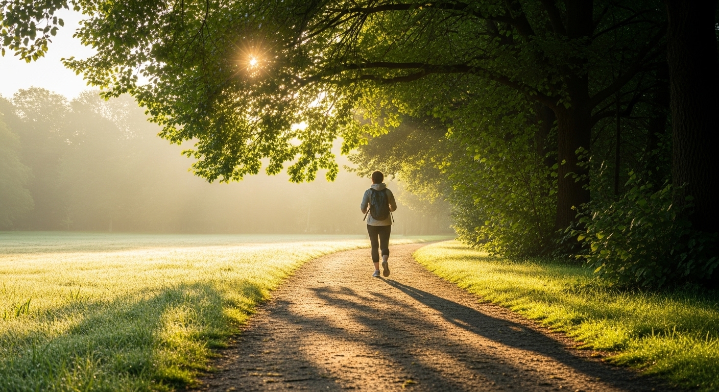 Người đi bộ nhanh trên đường công viên xanh mướt lúc bình minh, là một cách cải thiện sức khỏe tự nhiên và hiệu quả. Người đi bộ nhanh trên đường công viên xanh mướt lúc bình minh, là một cách cải thiện sức khỏe tự nhiên và hiệu quả.