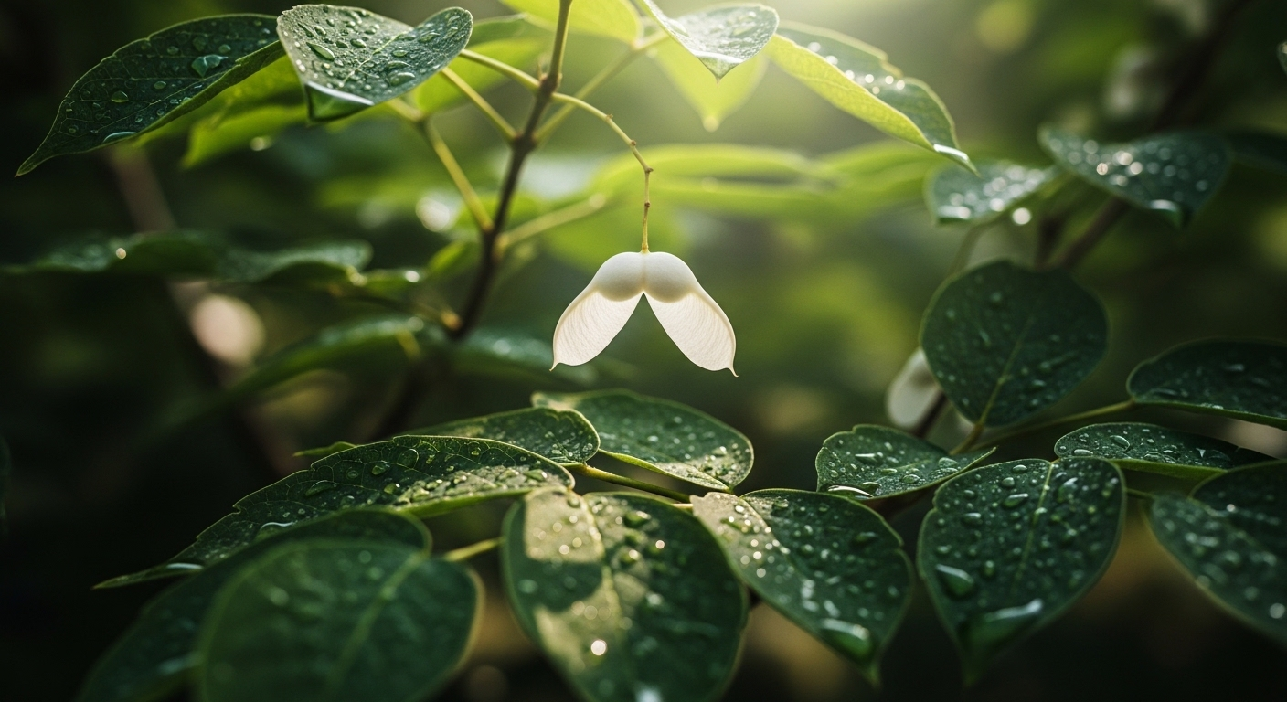 Quả hạt nguyên vẹn, ẩn mình cao giữa tán lá xanh rậm rạp, trong nắng dịu. Hình ảnh gợi nhắc về những điều ẩn sâu chưa được phát hiện, như xoắn tinh hoàn ẩn.