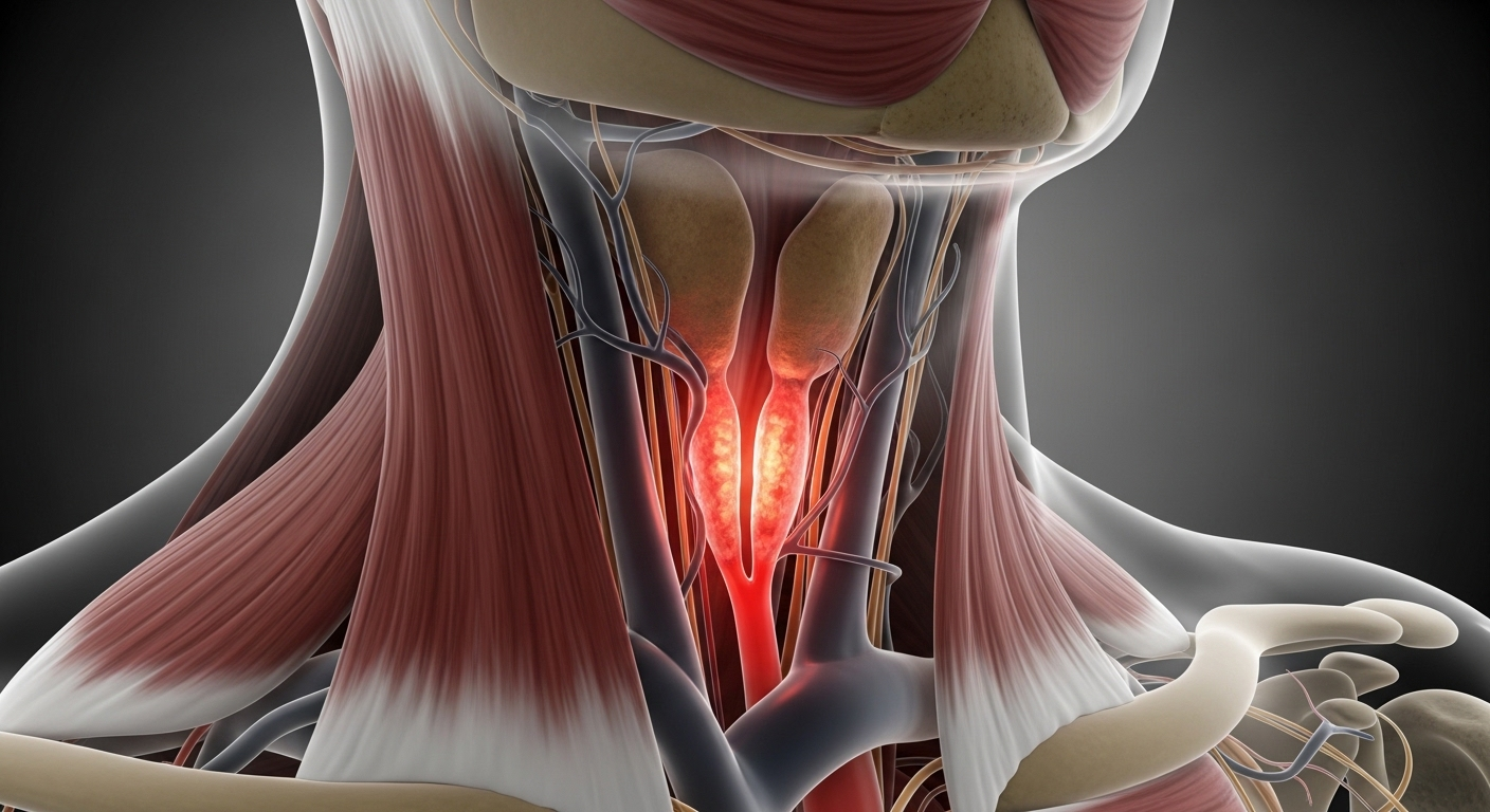 Minh họa y tế rõ nét động mạch cảnh bị hẹp ở cổ, một yếu tố liên quan đến hẹp mạch máu não.