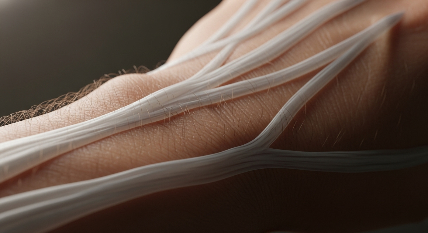 Cận cảnh chi tiết cổ tay người, hiện rõ vân da và đường gân, mô tả cấu trúc quan trọng liên quan đến hội chứng ống cổ tay.