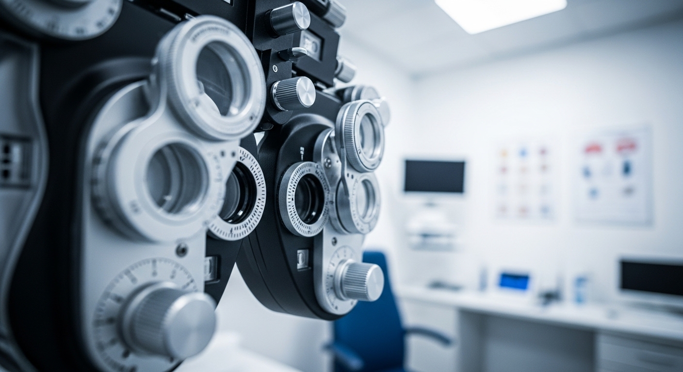 Thiết bị khám mắt chuyên nghiệp, công nghệ cao với thấu kính quang học sắc nét, hỗ trợ chẩn đoán chính xác các tình trạng như mắt nhìn thấy đốm đen trong môi trường y tế vô trùng.