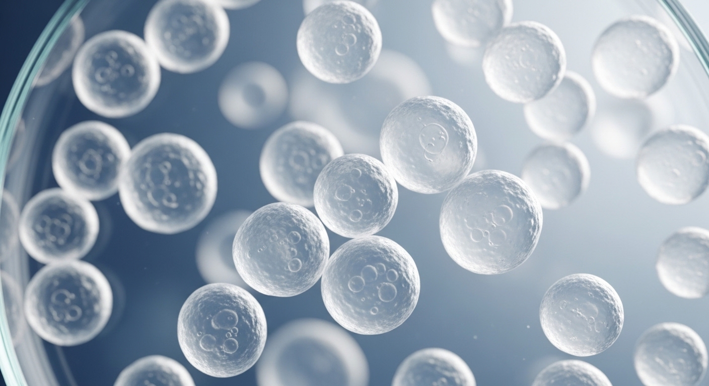 Hình ảnh kính hiển vi độ phóng đại cao của các tế bào gốc người trong đĩa petri, hiển thị rõ nét cấu trúc tế bào quan trọng cho việc trữ tế bào gốc con sơ sinh.