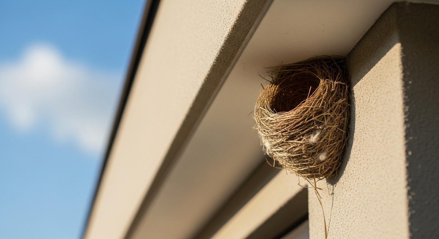 The image of a nest under eaves often symbolizes peace, new beginnings, and good fortune, which aligns perfectly with positive feng shui principles.