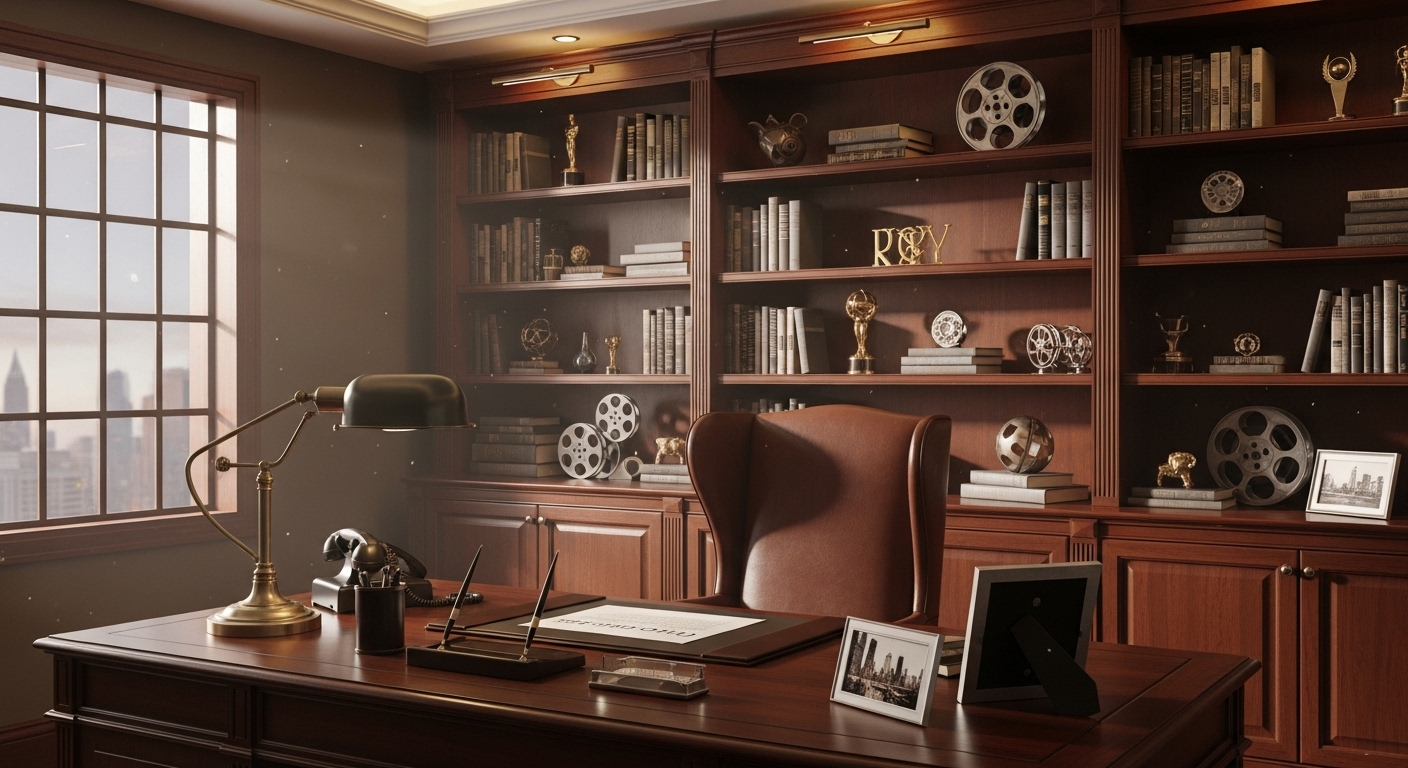 Phòng làm việc giám đốc sang trọng với bàn gỗ gụ tối màu, ghế da cao cấp và kệ sách lớn, thể hiện cách bố trí phòng làm việc tại cơ quan phong thủy tối ưu. Phòng làm việc giám đốc sang trọng với bàn gỗ gụ tối màu, ghế da cao cấp và kệ sách lớn, thể hiện cách bố trí phòng làm việc tại cơ quan phong thủy tối ưu.