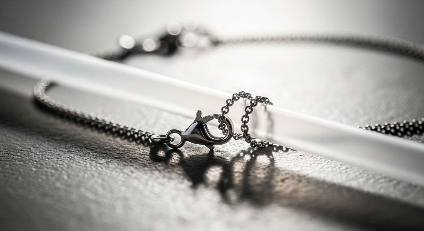 Dây chuyền bạc tinh xảo được luồn qua ống hút nhựa trong suốt để chống rối – một mẹo vặt hữu ích giúp bảo quản trang sức.