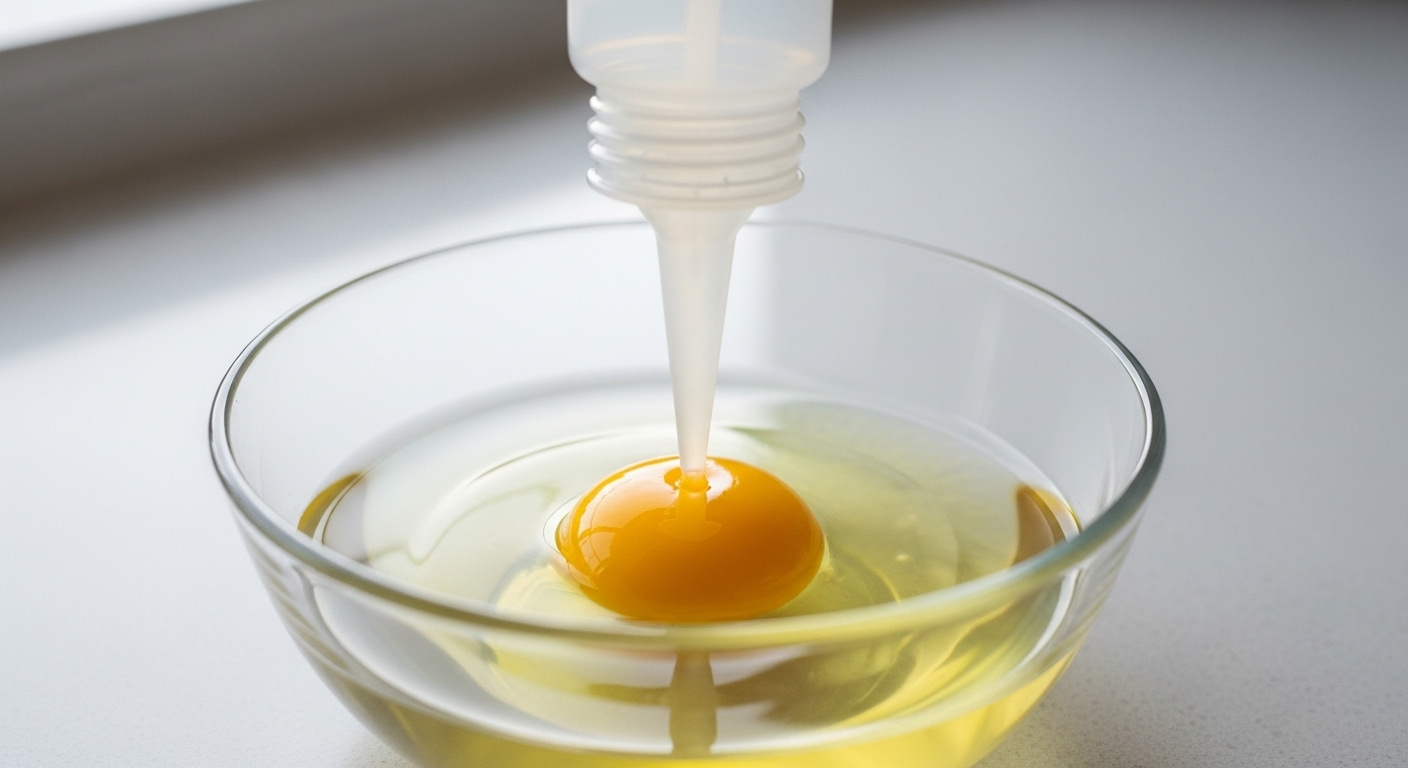 Tách lòng đỏ trứng bằng chai nhựa trên bàn bếp sạch sẽ.