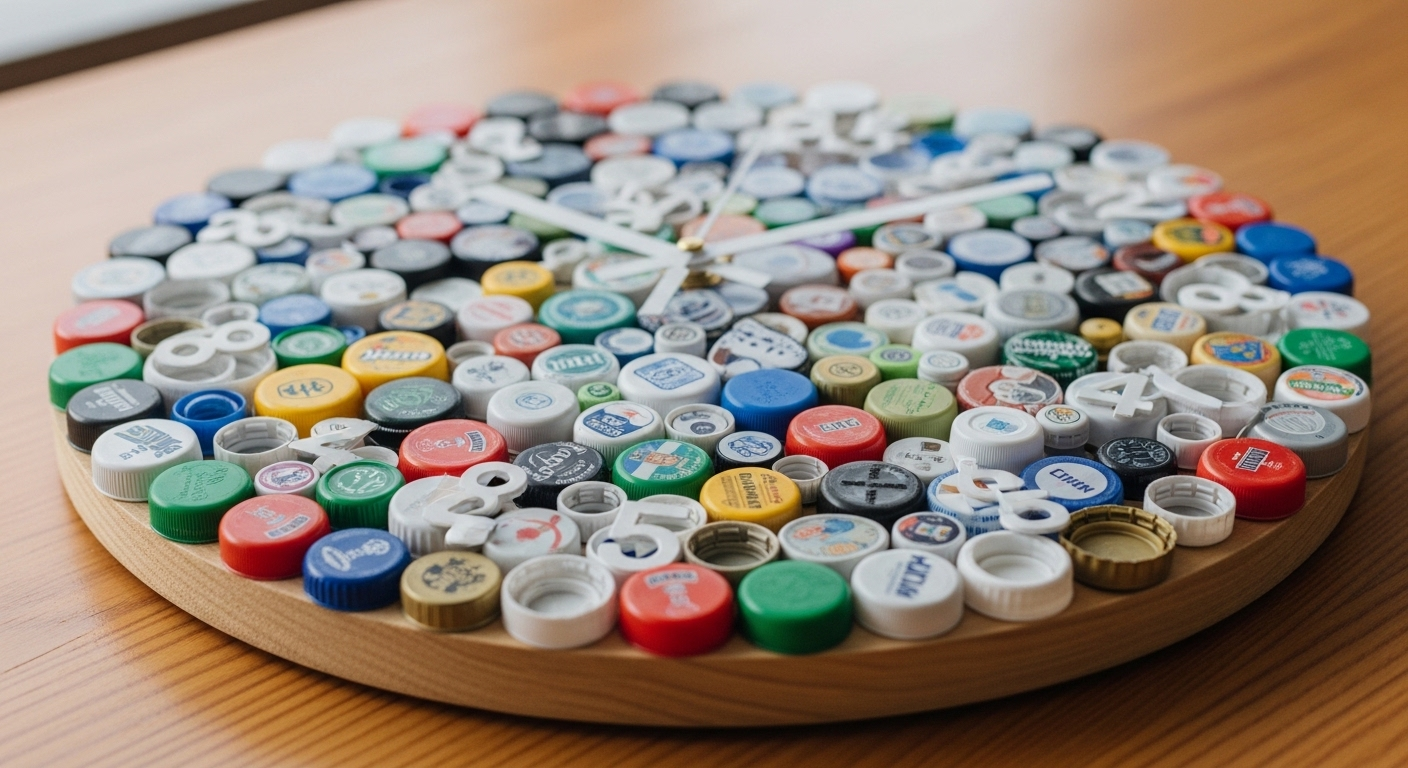 mặt đồng hồ tròn được phủ kín bởi mosaic cúc áo đủ kích cỡ, màu sắc sống động, với kim đồng hồ kim loại mảnh ở trung tâm. mặt đồng hồ tròn được phủ kín bởi mosaic cúc áo đủ kích cỡ, màu sắc sống động, với kim đồng hồ kim loại mảnh ở trung tâm.