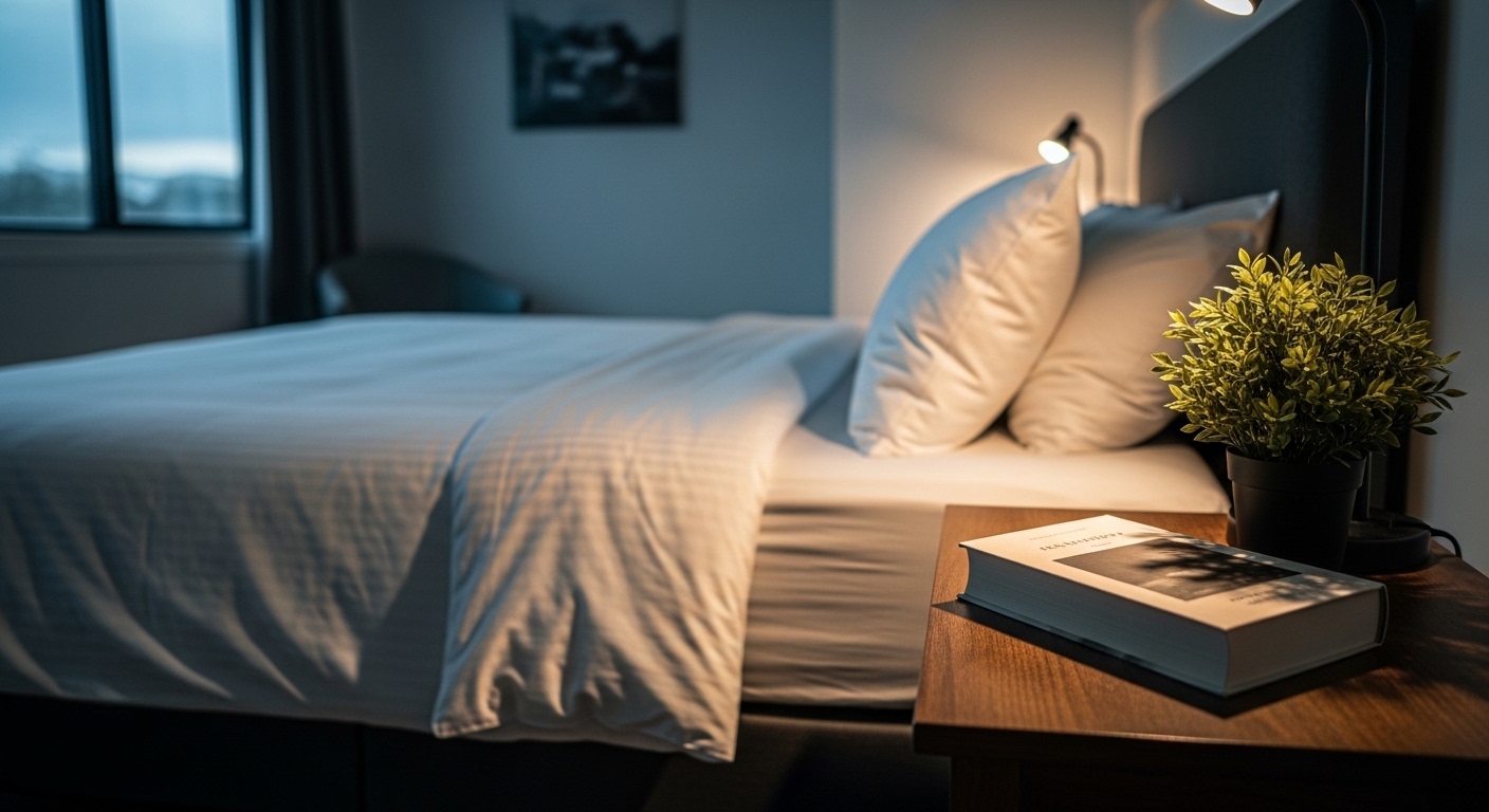 Giường ngủ tươm tất với ga trắng tinh trong ánh sáng dịu nhẹ. Không gian phòng ngủ thư giãn này rất quan trọng để hỗ trợ chăm sóc sức khỏe toàn diện. Giường ngủ tươm tất với ga trắng tinh trong ánh sáng dịu nhẹ. Không gian phòng ngủ thư giãn này rất quan trọng để hỗ trợ chăm sóc sức khỏe toàn diện.