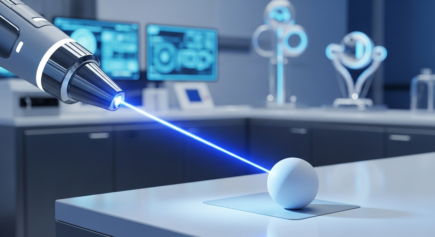 Thiết bị y tế công nghệ cao phát tia laser xanh chính xác, minh họa quy trình cắt u tuyến tiền liệt bằng laser trong môi trường y tế hiện đại.