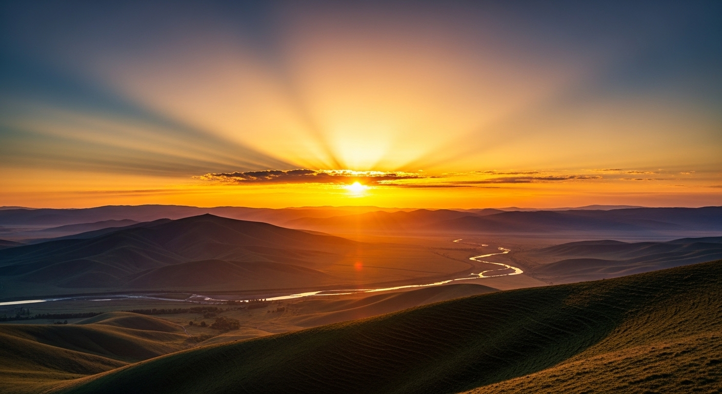 Bình minh vàng rực rỡ chiếu sáng phong cảnh bao la, một khoảnh khắc mạnh mẽ. Nâng cao nhận thức về sức khỏe nam giới, bao gồm cả các vấn đề như xoắn tinh hoàn ẩn.