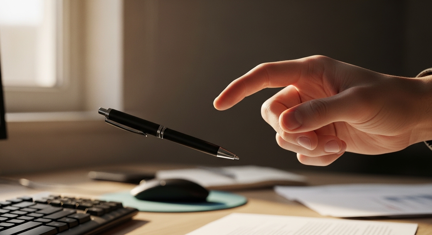 Tay người cố gắng cầm, nhưng cây bút bị tuột trên bàn làm việc, biểu hiện thường thấy của hội chứng ống cổ tay.