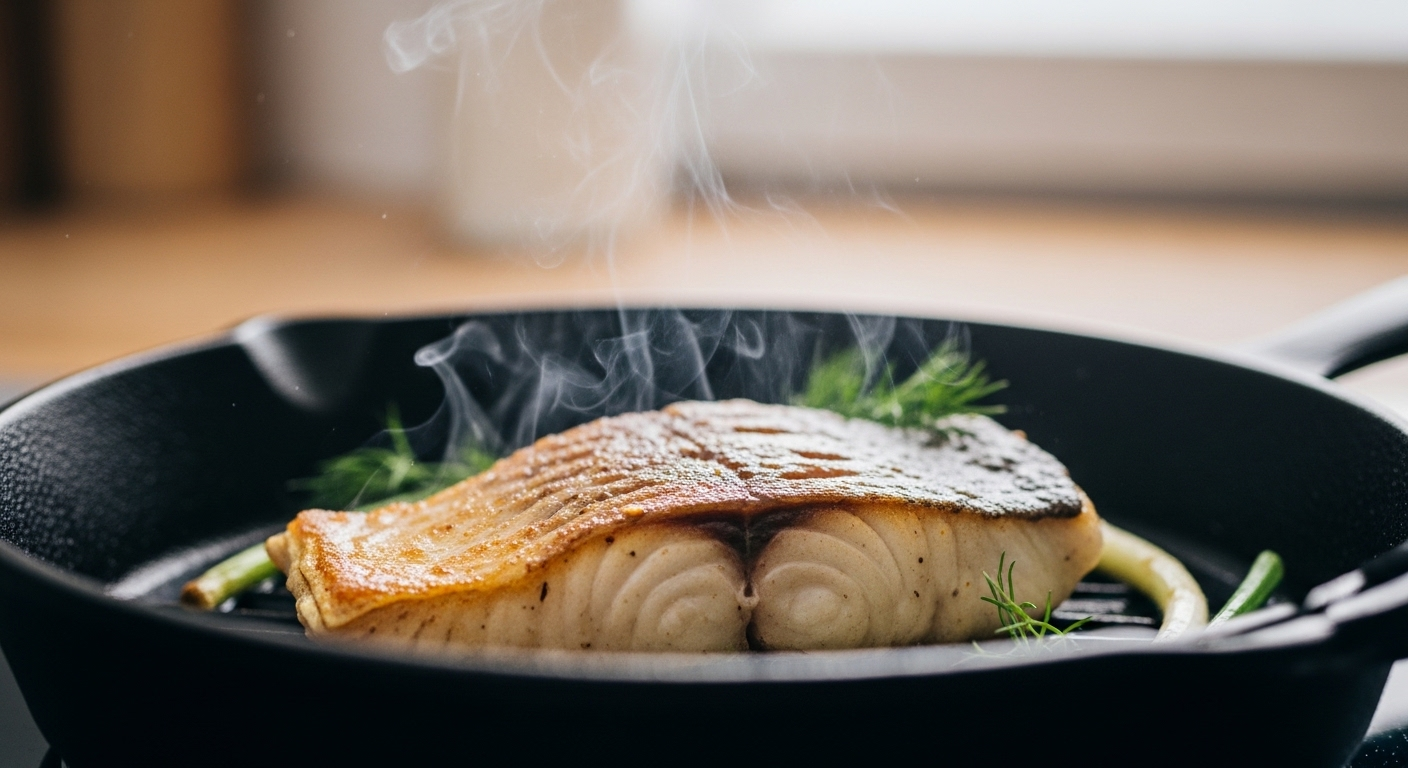 Cá chiên vàng giòn trong chảo gang, kèm rau thơm như thì là giúp khử mùi tanh cá hiệu quả. Cá chiên vàng giòn trong chảo gang, kèm rau thơm như thì là giúp khử mùi tanh cá hiệu quả.