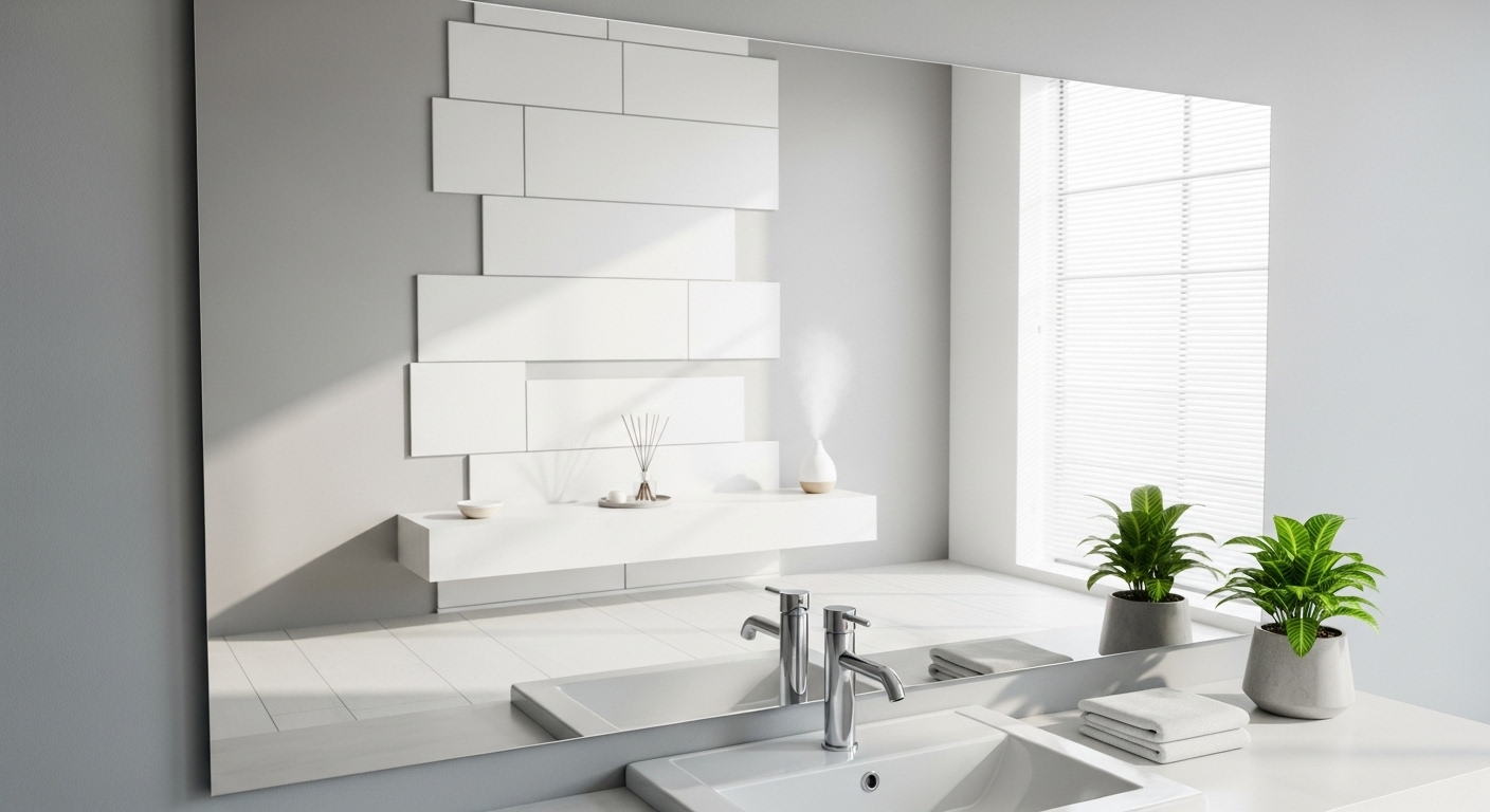 Gương nhà tắm sạch tinh, sáng bóng không tì vết, minh hoạ cho hiệu quả từ cách vệ sinh gương nhà tắm bị ố.