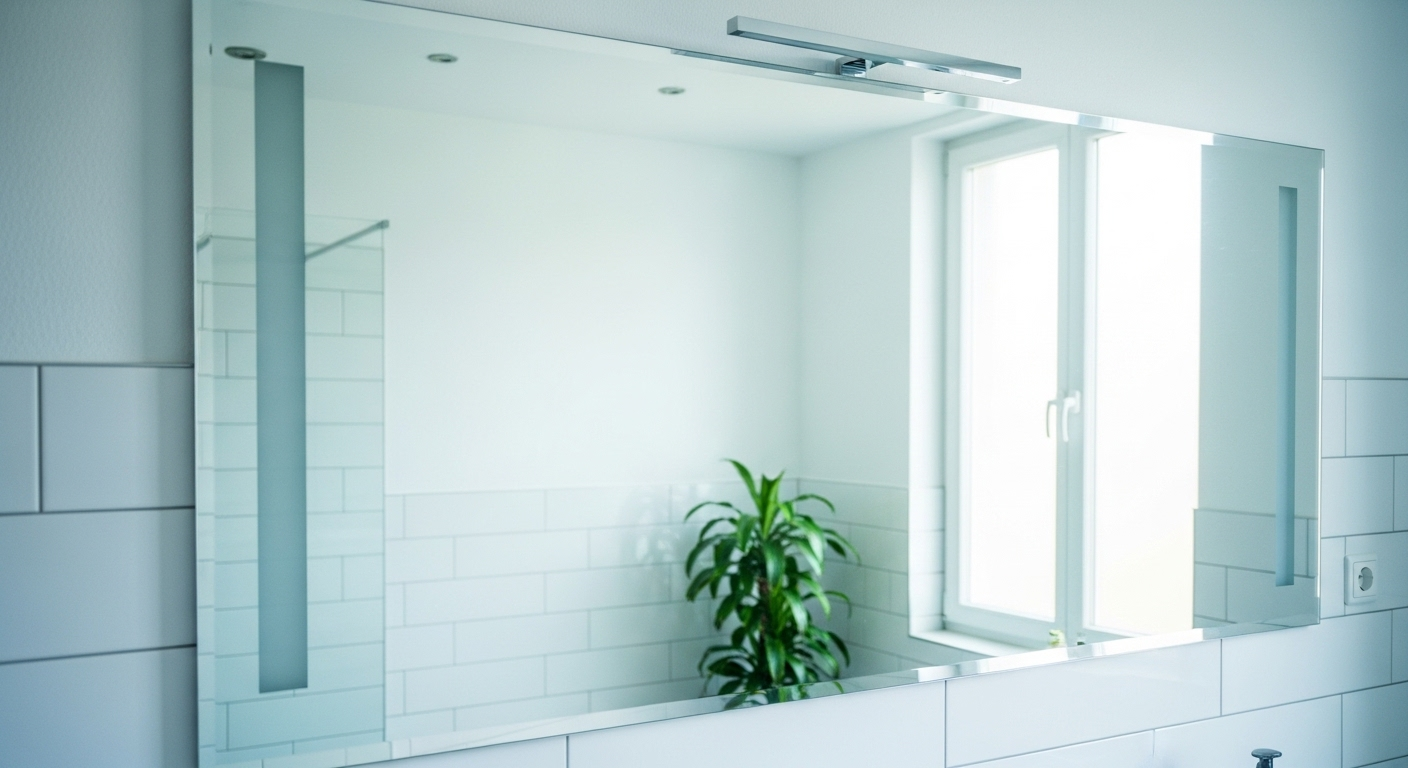 Gương nhà tắm sáng bóng, trong suốt, phản chiếu không gian phòng tắm tươi sáng với gạch trắng và cây xanh, ngập tràn ánh sáng tự nhiên. Minh chứng cho một cách làm sạch gương nhà tắm hiệu quả. Gương nhà tắm sáng bóng, trong suốt, phản chiếu không gian phòng tắm tươi sáng với gạch trắng và cây xanh, ngập tràn ánh sáng tự nhiên. Minh chứng cho một cách làm sạch gương nhà tắm hiệu quả.