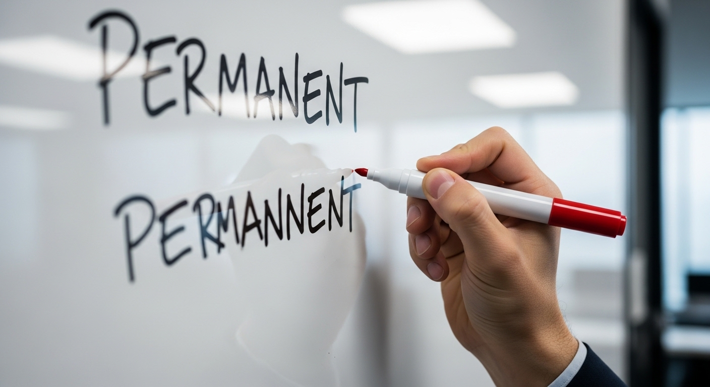 Tay dùng bút lông bảng đỏ viết đè lên mực bút lông dầu đen trên bảng trắng, minh họa cách tẩy mực bút lông dầu hiệu quả.