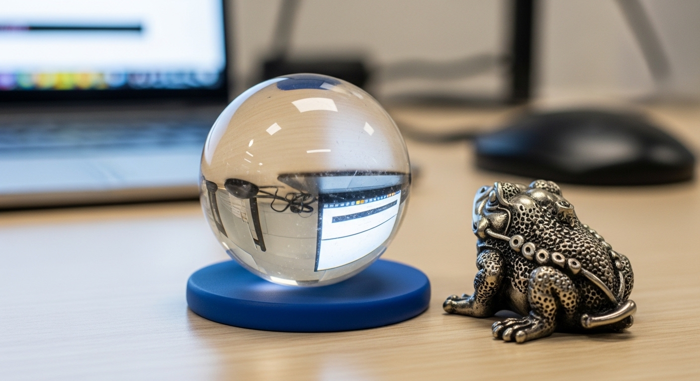 Quả cầu thạch anh trong suốt và Thiềm Thừ tinh xảo trên bàn, vật phẩm phong thủy bàn làm việc văn phòng cho người tuổi Quý Hợi.