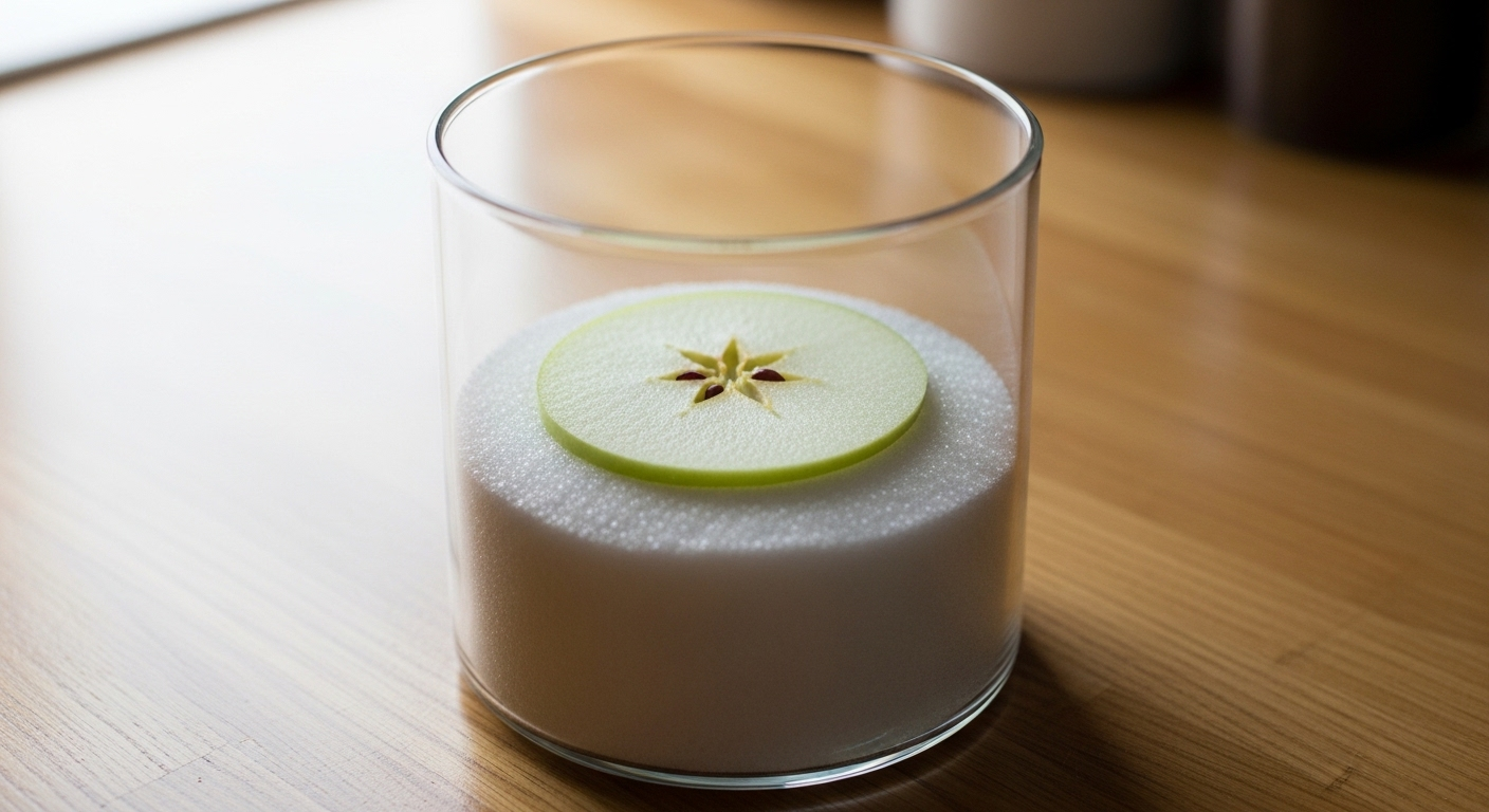 Lát táo xanh tươi trên đường trong hũ thủy tinh, một mẹo vặt nhà bếp đơn giản.