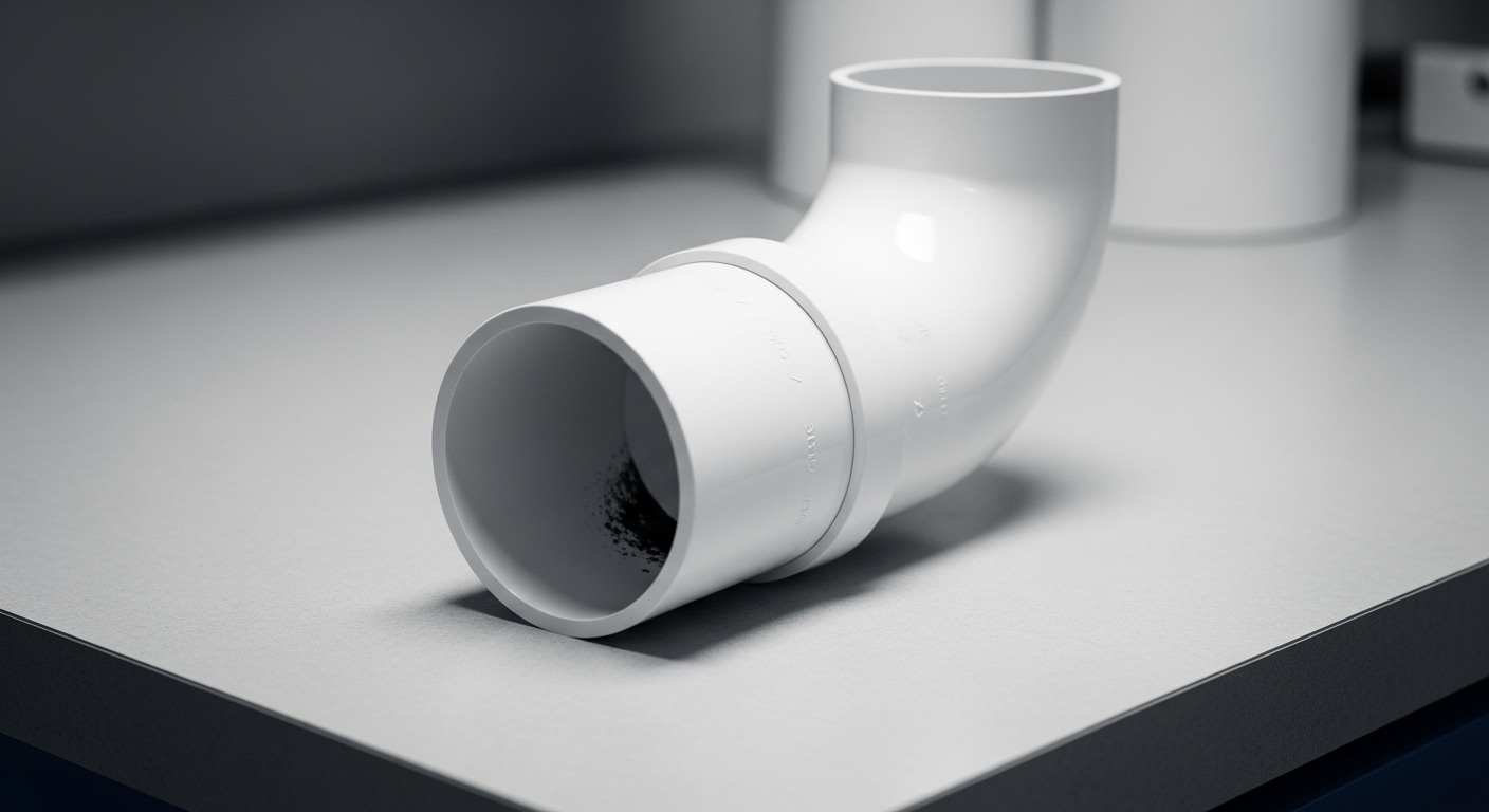 Cận cảnh ống xi phông (U-trap) PVC màu trắng đã tháo rời, có cặn bẩn bên trong, minh họa rõ ràng vấn đề và nhu cầu tìm hiểu Cách thông cống nghẹt hiệu quả.