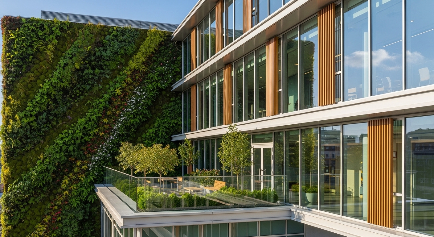 Một tòa nhà hiện đại với kiến trúc xanh tích hợp, bao gồm vườn thẳng đứng và vườn trên mái, sử dụng vật liệu bền vững. Hình ảnh mô tả thiết kế tinh tế dưới ánh nắng ban ngày. Hiện tại, Không có nội dung bài viết để phân tích chi tiết hơn về dự án này. Một tòa nhà hiện đại với kiến trúc xanh tích hợp, bao gồm vườn thẳng đứng và vườn trên mái, sử dụng vật liệu bền vững. Hình ảnh mô tả thiết kế tinh tế dưới ánh nắng ban ngày. Hiện tại, Không có nội dung bài viết để phân tích chi tiết hơn về dự án này.