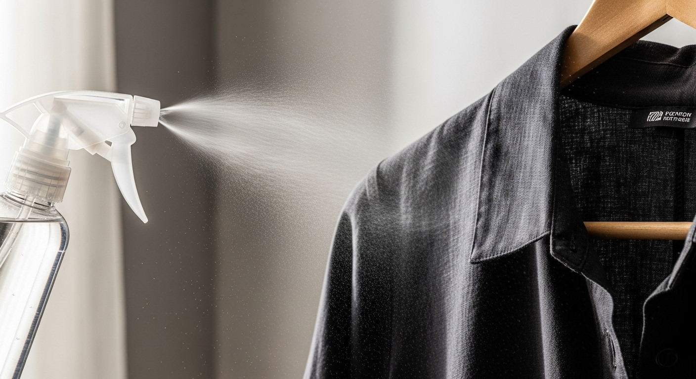 Bình xịt phun sương làm phẳng quần áo tối màu trên móc, một mẹo hữu ích để làm mới trang phục nhanh chóng. Tìm hiểu thêm về các phương pháp hiệu quả khác, bao gồm tác dụng của việc cho đá lạnh vào máy sấy quần áo để khử nhăn. Bình xịt phun sương làm phẳng quần áo tối màu trên móc, một mẹo hữu ích để làm mới trang phục nhanh chóng. Tìm hiểu thêm về các phương pháp hiệu quả khác, bao gồm tác dụng của việc cho đá lạnh vào máy sấy quần áo để khử nhăn.