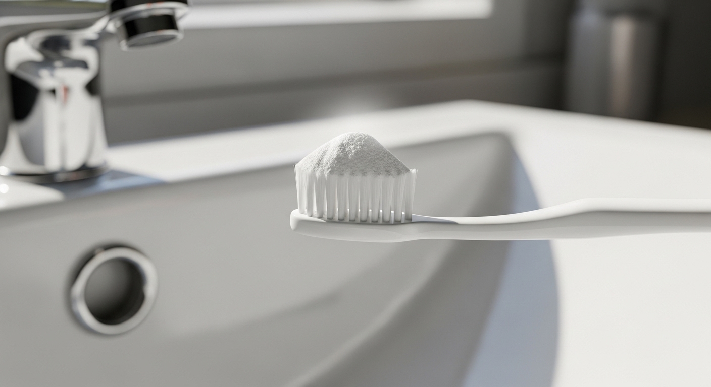 Vệ sinh mặt bếp inox sáng bóng bằng hỗn hợp baking soda và miếng bọt biển, thể hiện rõ công dụng của baking soda trong việc làm sạch nhà bếp.