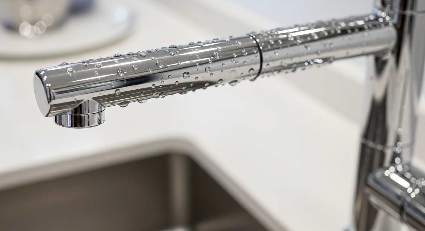 Vòi nước inox bếp sáng bóng không tì vết, không cặn canxi bám dính, thể hiện hiệu quả của cách tẩy cặn canxi trên vòi nước.