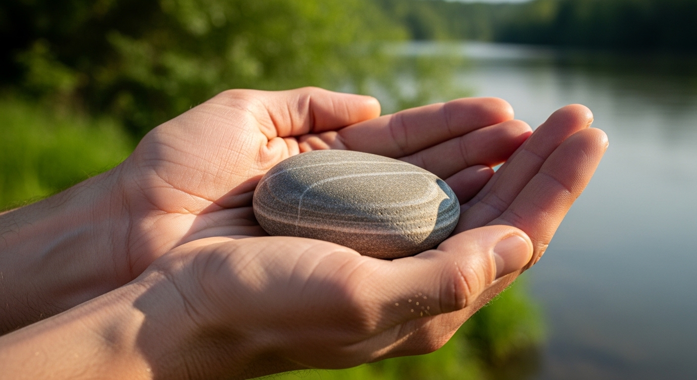 Bàn tay nhẹ nhàng giữ viên đá cuội mịn màng giữa thiên nhiên xanh mát, thể hiện sự bình yên và chăm sóc sức khỏe toàn diện. Bàn tay nhẹ nhàng giữ viên đá cuội mịn màng giữa thiên nhiên xanh mát, thể hiện sự bình yên và chăm sóc sức khỏe toàn diện.