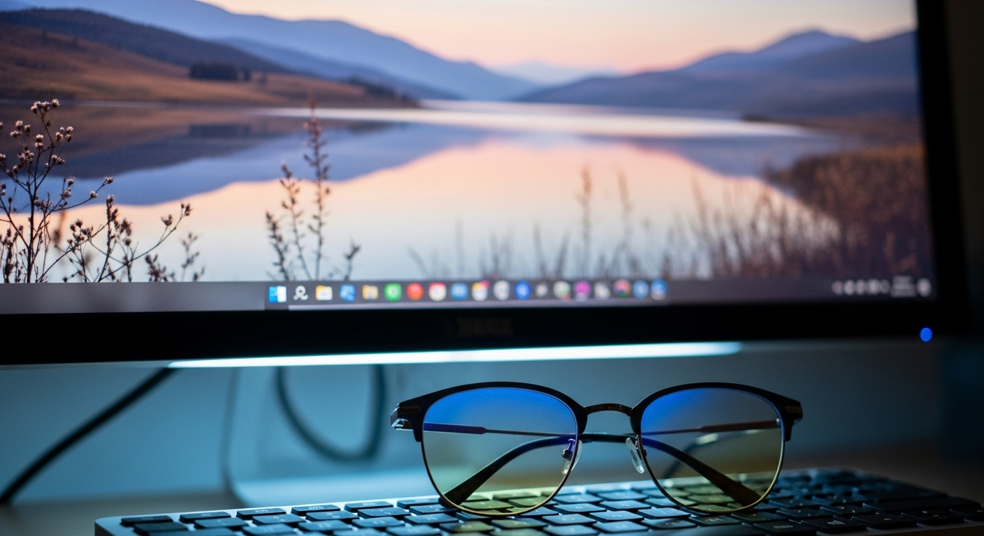 Bàn làm việc đứng điều chỉnh độ cao trong văn phòng mở, với màn hình và bàn phím, tạo môi trường làm việc năng động, bảo vệ sức khỏe dân văn phòng.