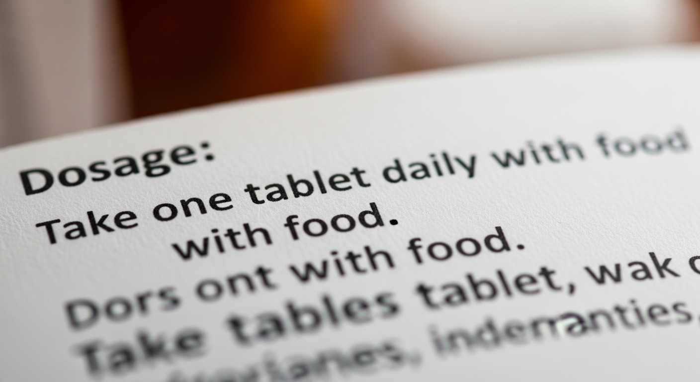 Cận cảnh liều lượng thuốc tiếng Anh trên tờ hướng dẫn, nhấn mạnh tầm quan trọng của việc kiểm tra kỹ thông tin thuốc sau vụ Mỹ thu hồi thuốc hạ sốt trẻ em.