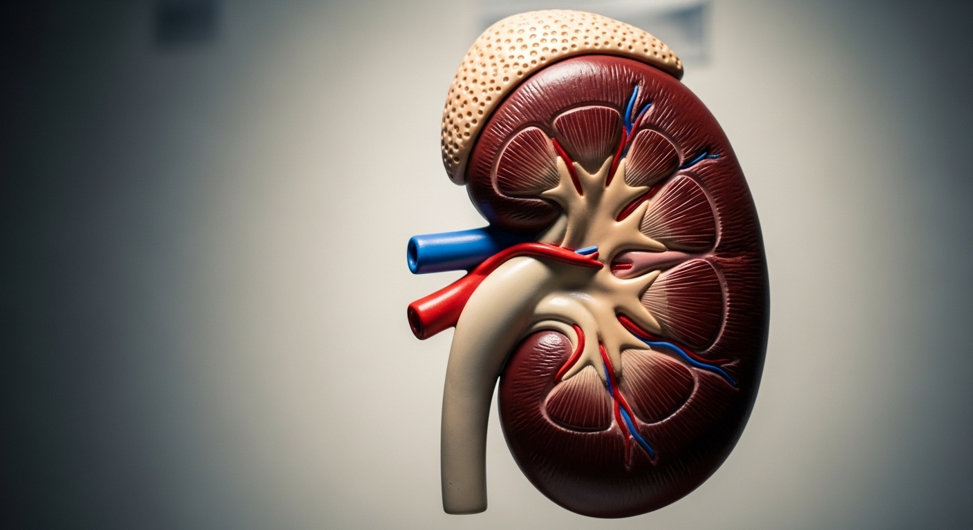 Mô hình thận người chi tiết, minh họa cấu trúc và cảnh báo nguy cơ từ việc ăn nhiều muối.