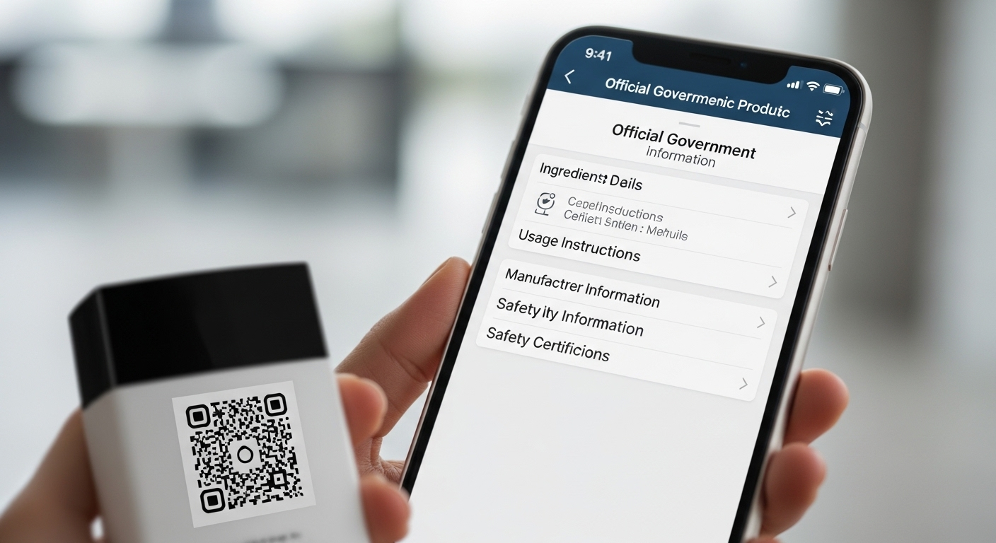 Màn hình điện thoại hiển thị cổng thông tin chính phủ xác thực sản phẩm mỹ phẩm qua mã QR, giúp người dùng dễ dàng kiểm tra chi tiết và cập nhật thông tin về thu hồi nước rửa tay để bảo vệ sức khỏe.