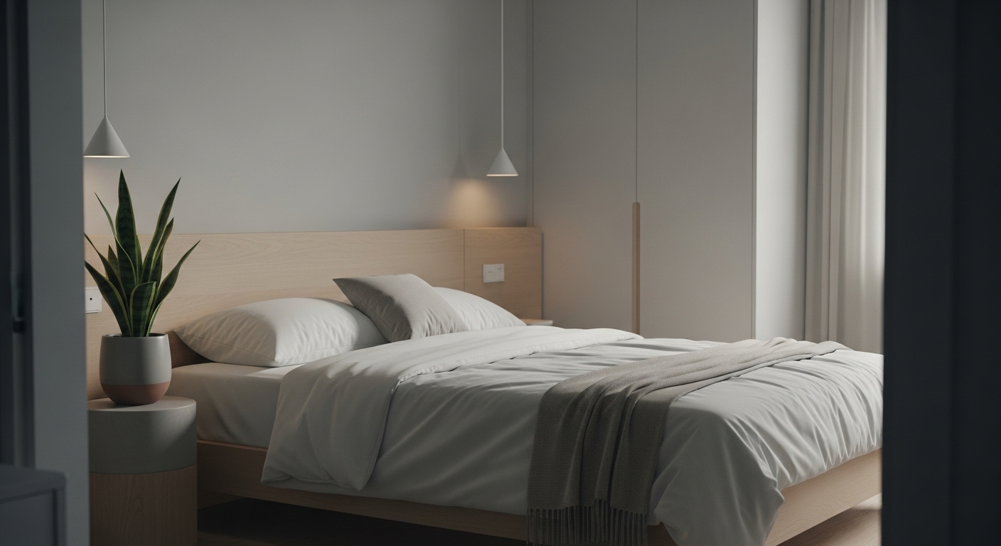 Phòng ngủ tối giản, yên bình với giường gọn gàng, cây xanh và ánh sáng dịu nhẹ; không gian lý tưởng để nghỉ ngơi và tìm hiểu viêm teo niêm mạc dạ dày kiêng gì cho sức khỏe tốt hơn. Phòng ngủ tối giản, yên bình với giường gọn gàng, cây xanh và ánh sáng dịu nhẹ; không gian lý tưởng để nghỉ ngơi và tìm hiểu viêm teo niêm mạc dạ dày kiêng gì cho sức khỏe tốt hơn.