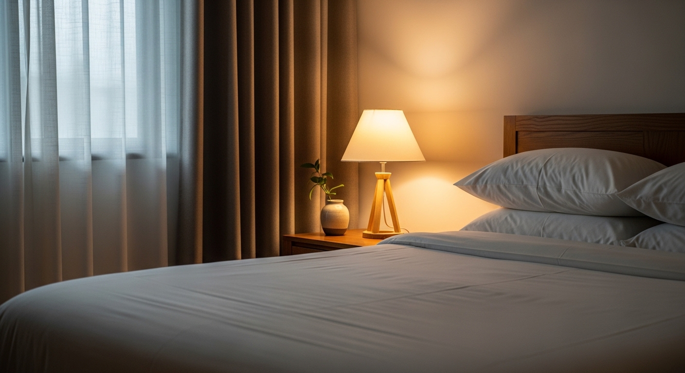 Phòng ngủ yên tĩnh với giường gọn gàng, ga trắng tinh và ánh đèn ấm áp, hoàn hảo để giữ gìn sức khỏe trong kỳ nghỉ. Phòng ngủ yên tĩnh với giường gọn gàng, ga trắng tinh và ánh đèn ấm áp, hoàn hảo để giữ gìn sức khỏe trong kỳ nghỉ.