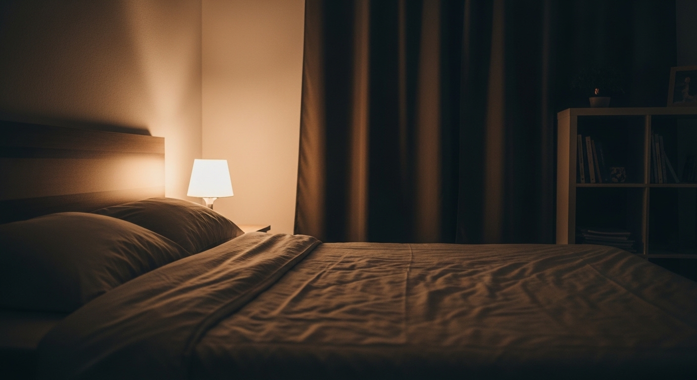 Phòng ngủ gọn gàng, yên bình với giường sạch sẽ và ánh đèn ngủ ấm áp, góp phần giữ gìn sức khỏe cho gia đình.