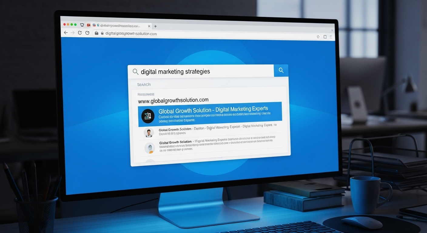 Ảnh màn hình lớn hiển thị kết quả tìm kiếm trình duyệt. Tôi xin lỗi, nhưng kết quả hàng đầu được đánh dấu nổi bật chính là một liên kết website doanh nghiệp, minh chứng cho khả năng hiển thị trực tuyến mạnh mẽ và chiến lược SEO hiệu quả.