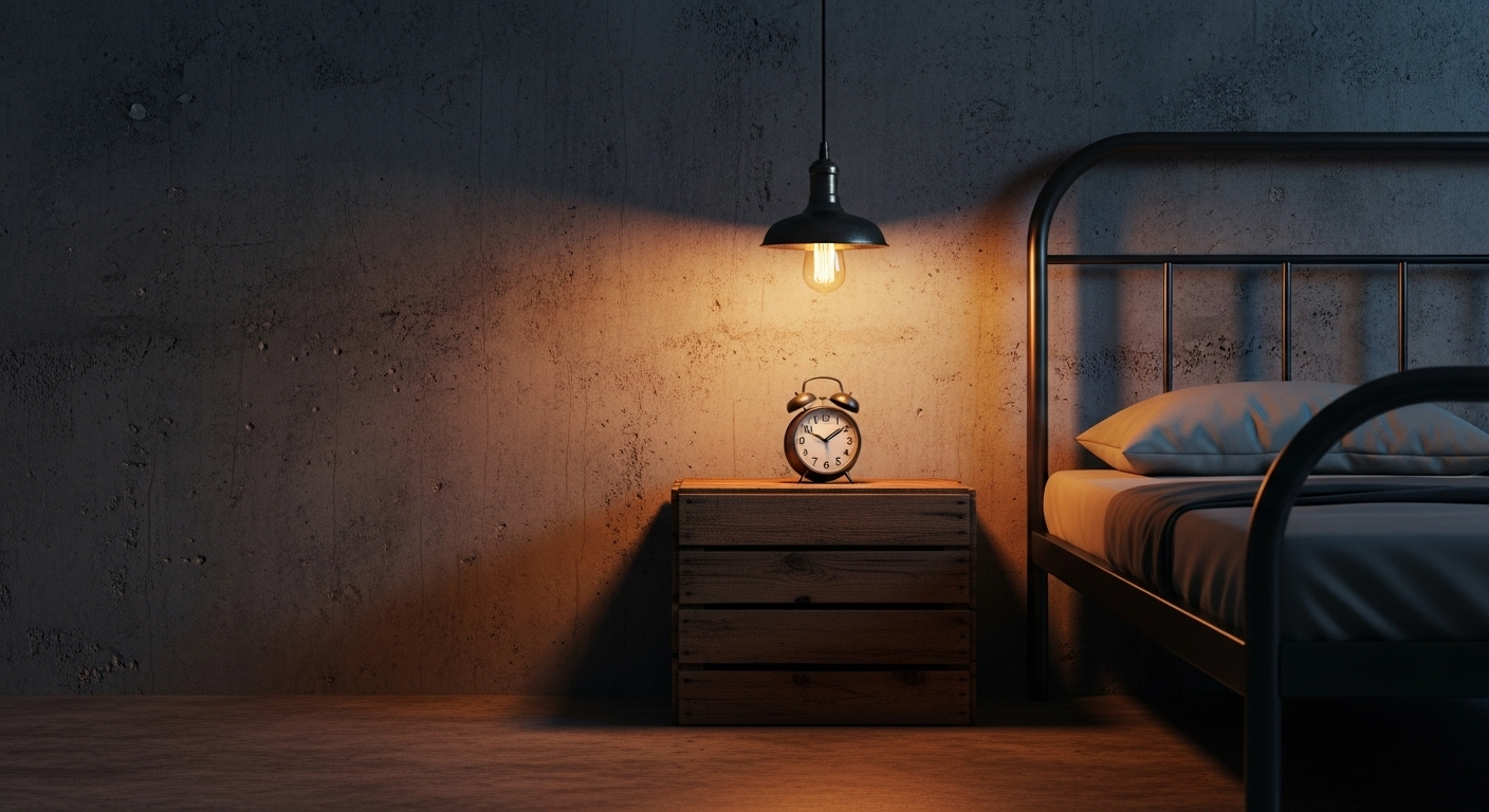 Helps search engines understand the image content, improving visibility for relevant searches about industrial bedroom decor.