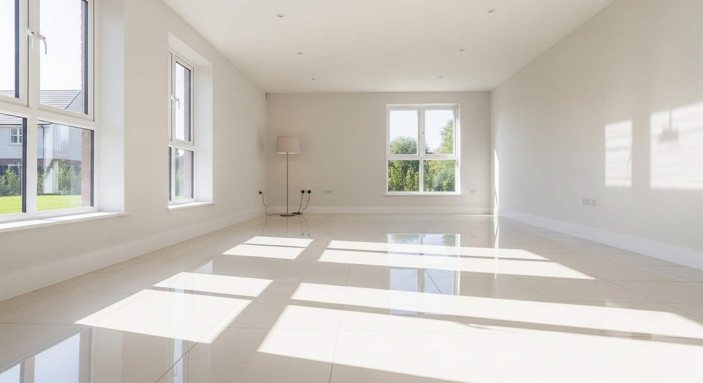 Sàn gạch bóng loáng, nội thất nhà mới sạch tinh tươm sau khi áp dụng cách vệ sinh sàn nhà sau xây dựng đúng chuẩn.