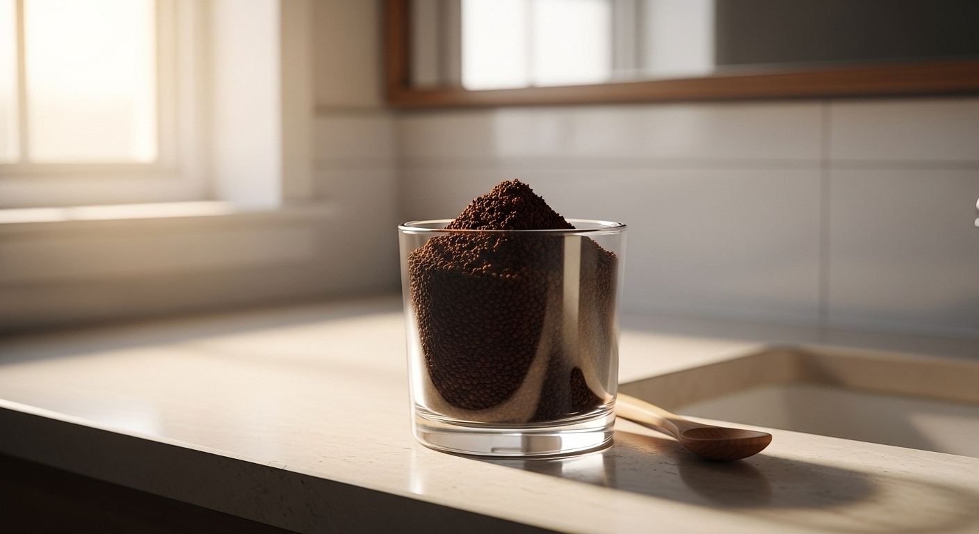 Hạt cà phê xay trong chén đặt trong nhà vệ sinh, một cách khử mùi nhà vệ sinh tự nhiên và hiệu quả.