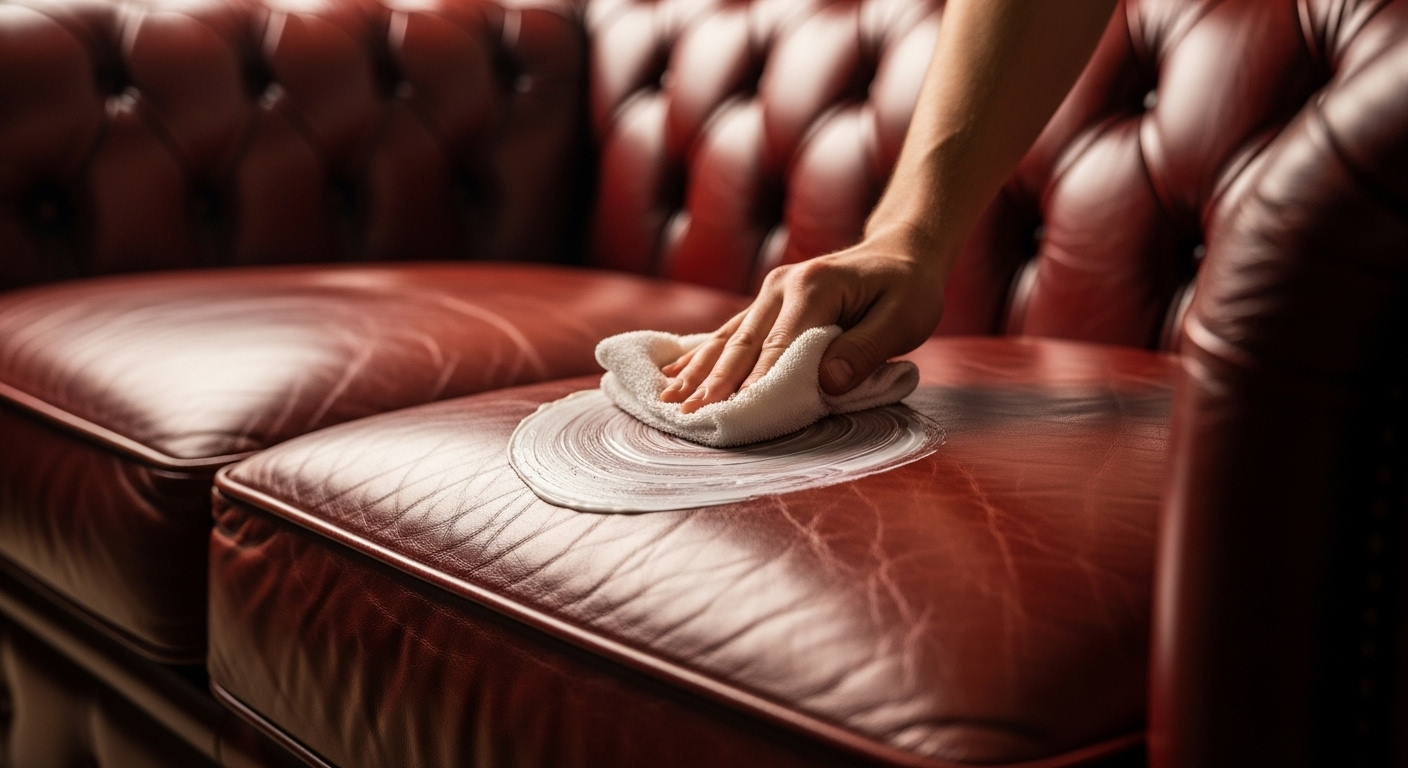Chăm sóc ghế sofa da đỏ đậm bằng kem dưỡng chuyên dụng, tạo độ mềm mại và bóng đẹp. Đây là bước thiết yếu trong quy trình chăm sóc toàn diện, bao gồm cả cách làm sạch ghế sofa da đúng cách để duy trì vẻ đẹp lâu dài.