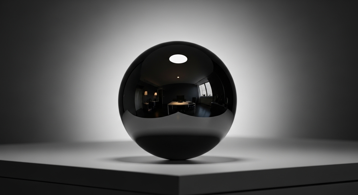 Quả cầu obsidian đen bóng, vật phẩm phong thủy để bàn làm việc, đặt tinh xảo trên bàn hiện đại.