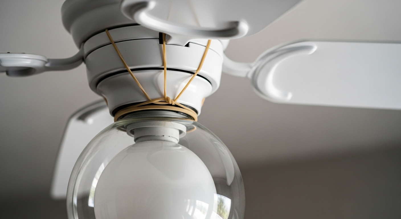 Dây chun cố định bóng đèn quạt trần màu trắng, giúp giữ sạch sẽ và an toàn.