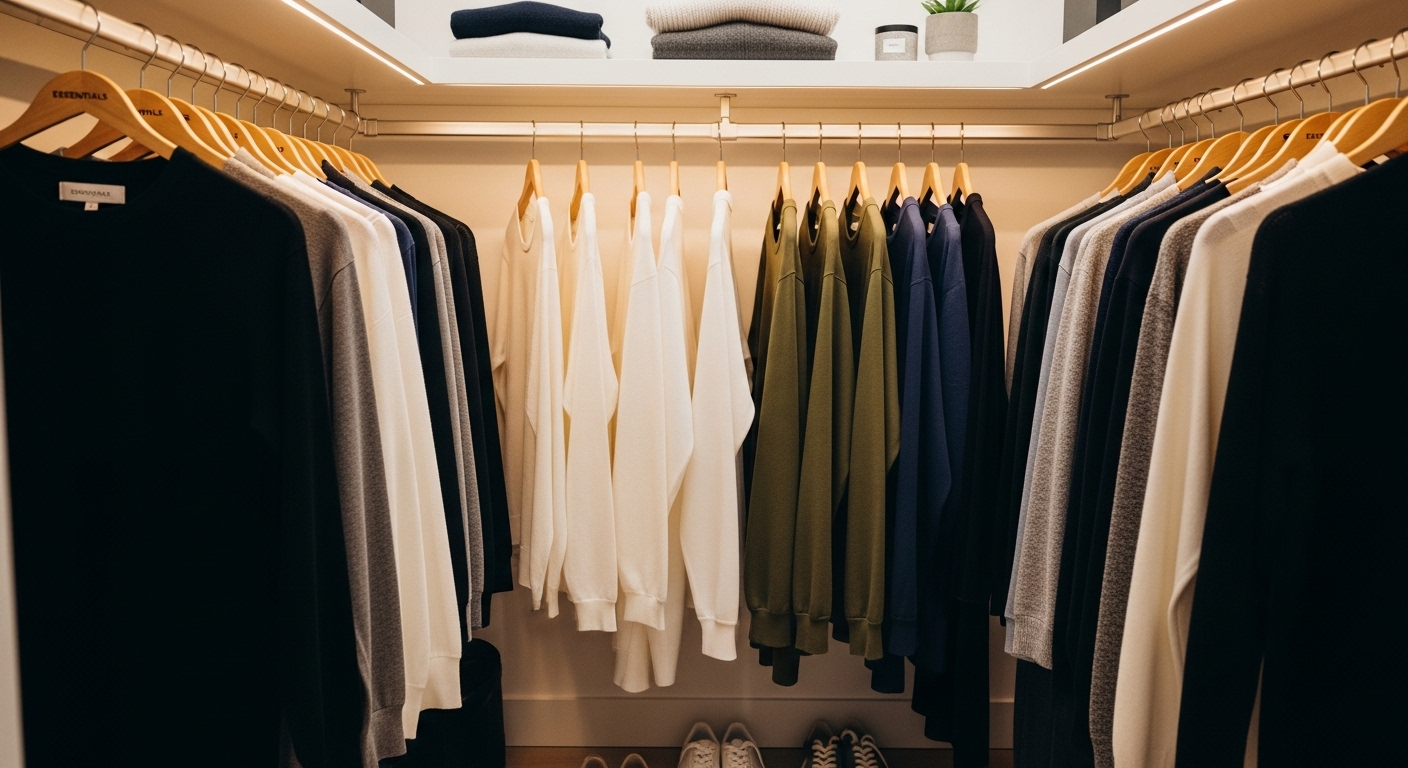 Tủ quần áo tối giản gọn gàng với trang phục cơ bản chất lượng cao, gợi ý cách tiết kiệm tiền hiệu quả và lối sống bền vững.