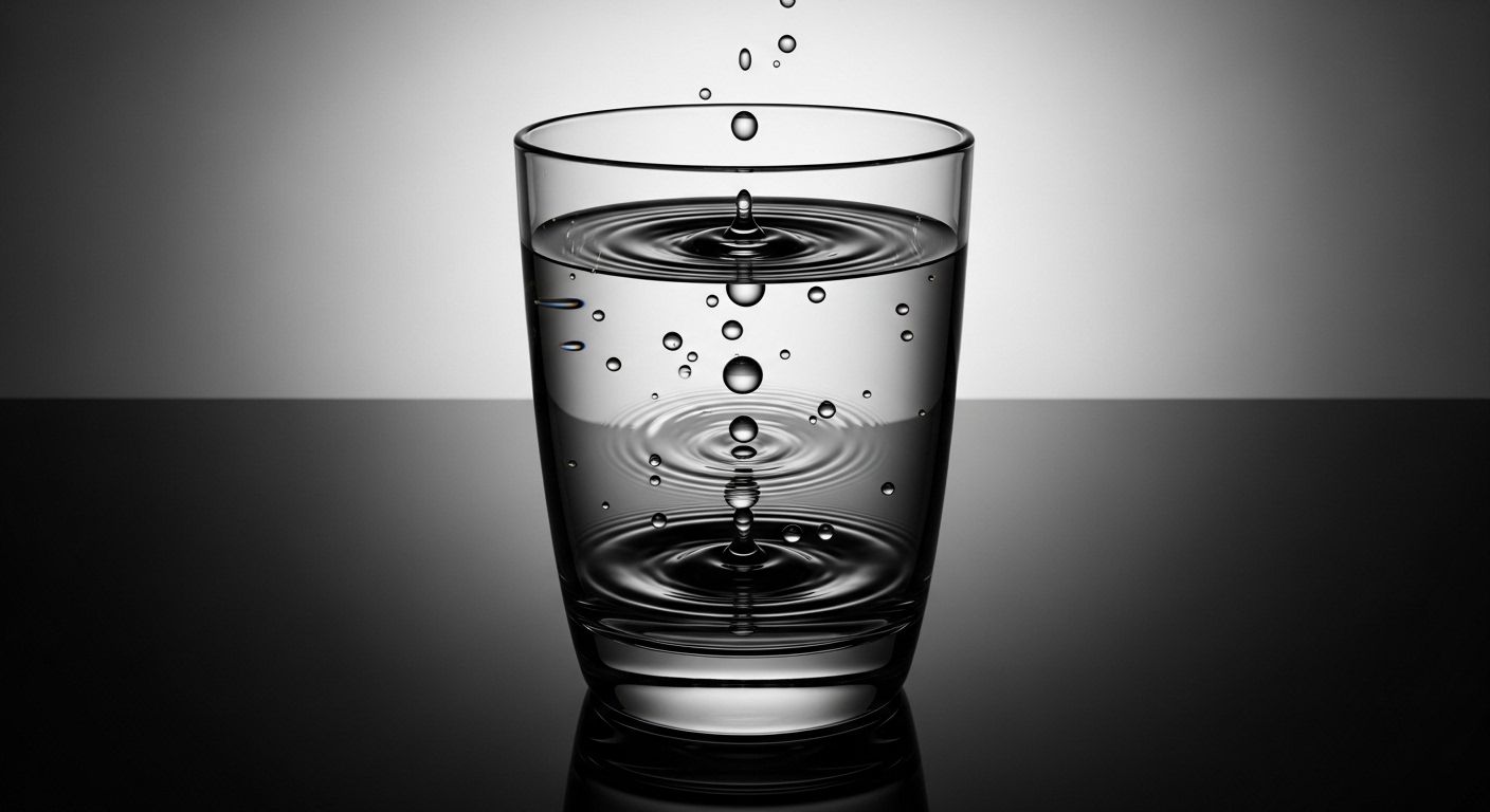 Cốc nước trong suốt đầy dần từng giọt, minh họa cách các mẹo tiết kiệm tiền nhỏ tích lũy hiệu quả.