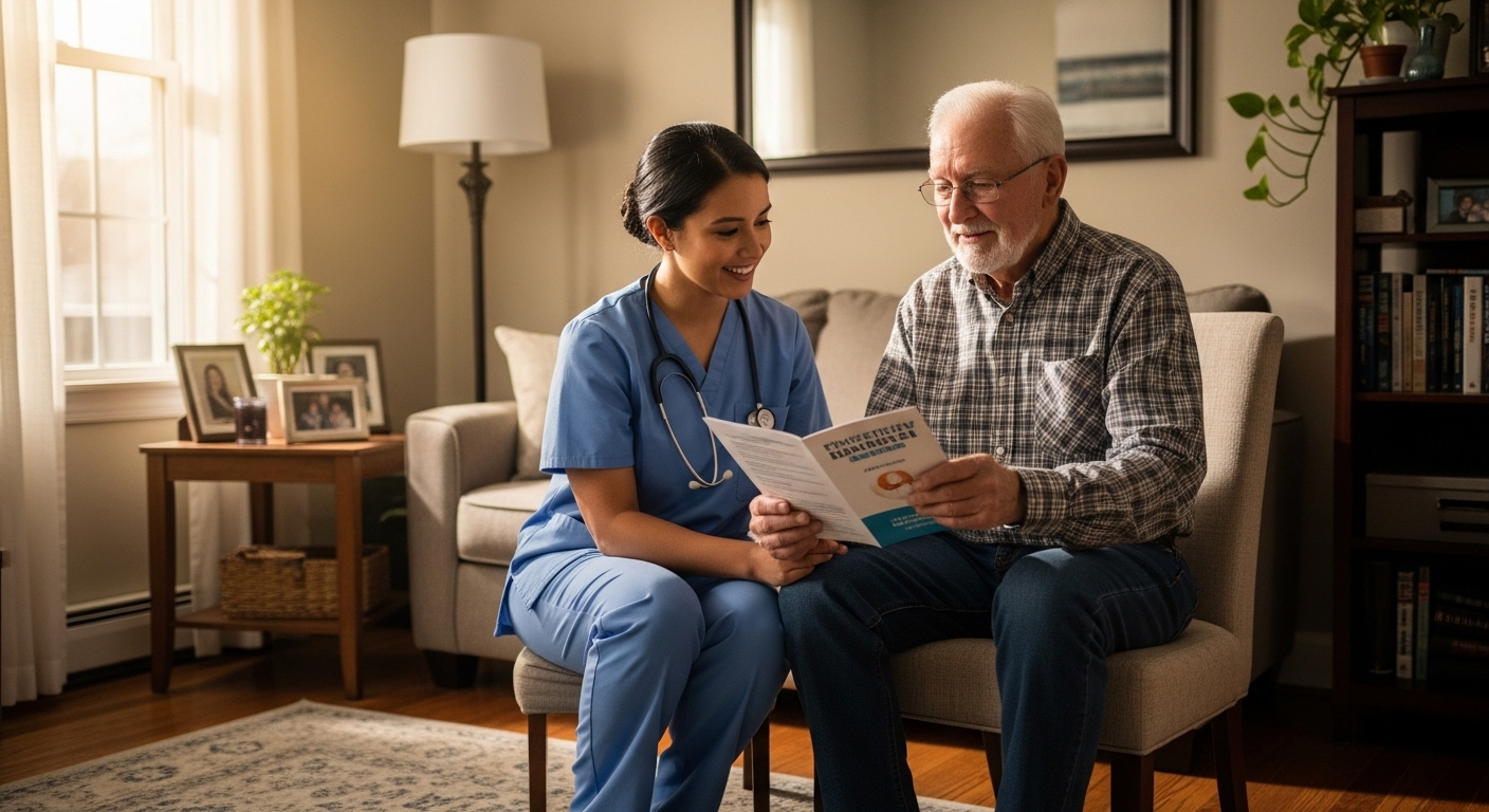 Nhân viên y tế cộng đồng trò chuyện thân mật, tư vấn sức khỏe cho người già tại nhà, thể hiện sự quan tâm chu đáo tương tự các điểm chăm sóc người già ban ngày. Nhân viên y tế cộng đồng trò chuyện thân mật, tư vấn sức khỏe cho người già tại nhà, thể hiện sự quan tâm chu đáo tương tự các điểm chăm sóc người già ban ngày.